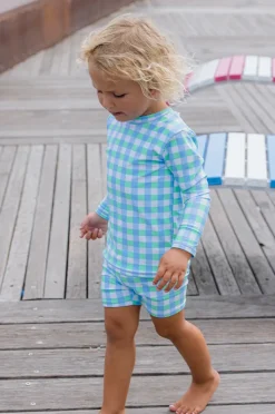 Rashies & Sunsuits|Rashies & Sunsuits|Milky Boys Check Suntop Green/blue