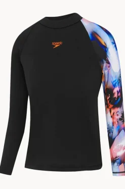 Rashies|Speedo Boys Digi Long Sleeve Suntop Black/red