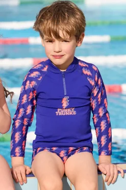 Rashies & Sunsuits|Funky Trunks Boys Flash Zippy Suntop Navy/red