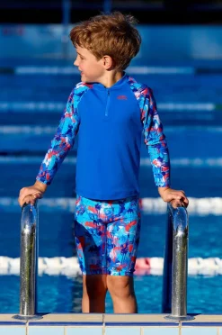 Rashies & Sunsuits|Funky Trunks Boys Messy Messy Messy Zippy Suntop Blue/red