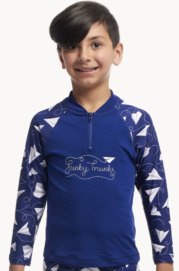 Rashies & Sunsuits|Funky Trunks Boys Paper Plain Suntop Navy