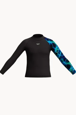 Rashies|Speedo Boys Print Long Sleeve Suntop Black/green