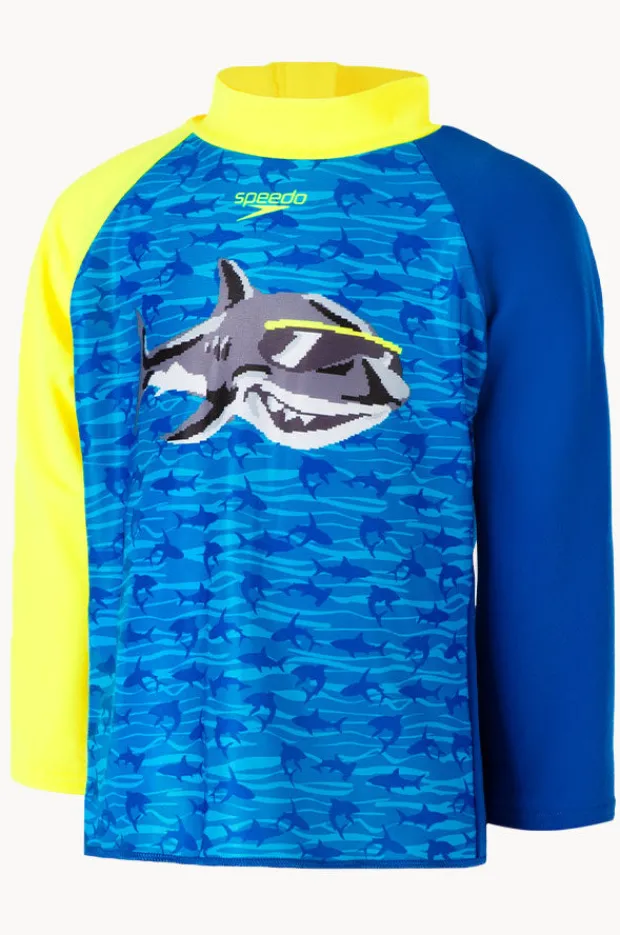 Rashies & Sunsuits|Speedo Boys Reef Shark Suntop Blue/yellow