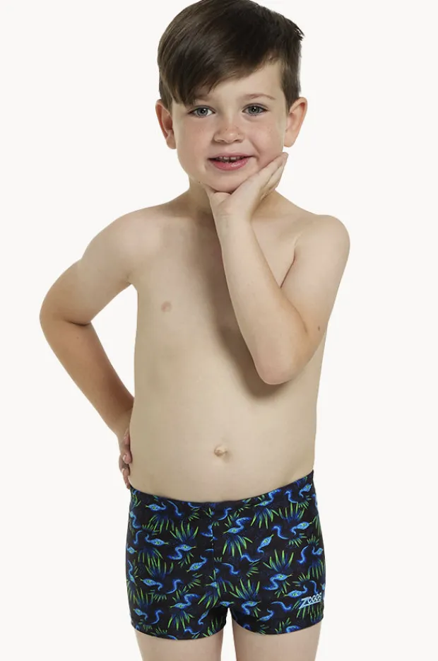 Trunks|Zoggs Boys Reptile Hip Racer Trunk Black/blue