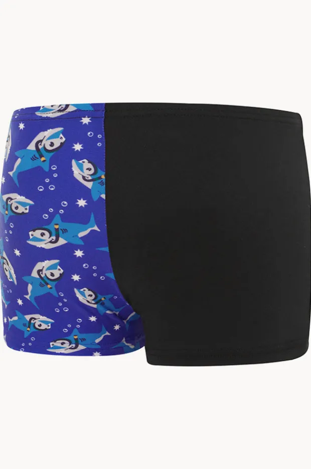 Trunks|Speedo Boys Shark Digital Printed Aquashort Black/blue