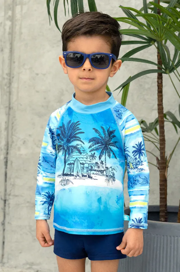 Rashies & Sunsuits|Salty Ink Boys Shipwrecked Long Sleeve Suntop Set Blue/navy