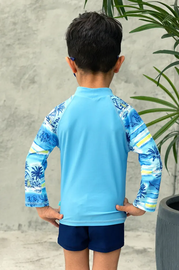 Rashies & Sunsuits|Salty Ink Boys Shipwrecked Long Sleeve Suntop Set Blue/navy