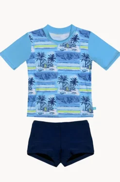 Rashies & Sunsuits|Rashies & Sunsuits|Salty Ink Boys Shipwrecked Short Sleeve Suntop Set Blue/navy