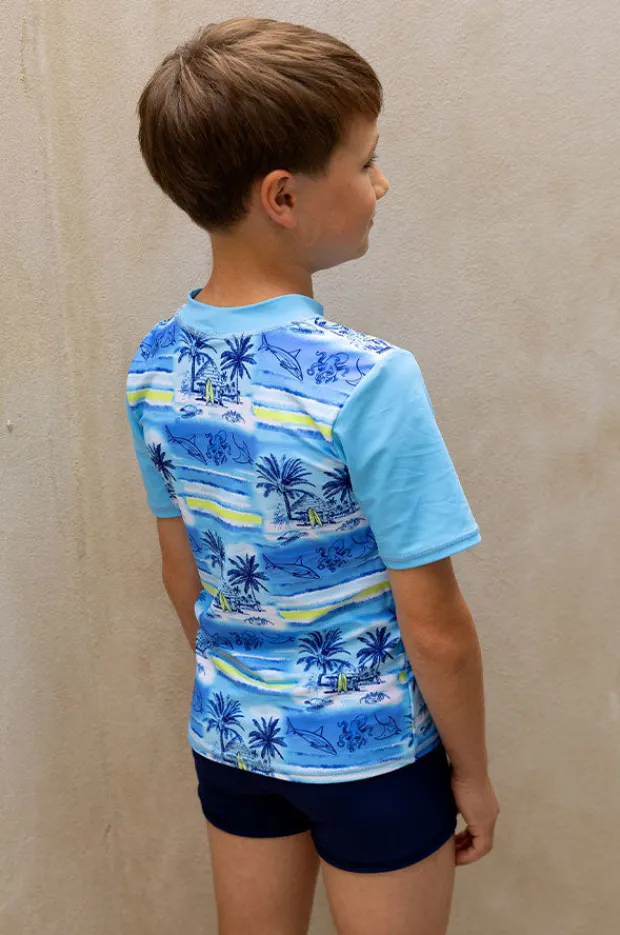 Rashies & Sunsuits|Rashies & Sunsuits|Salty Ink Boys Shipwrecked Short Sleeve Suntop Set Blue/navy