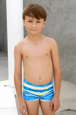 Trunks|Salty Ink Boys Shipwrecked Stripe Euroleg Trunk Blue/yellow