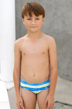 Briefs|Salty Ink Boys Shipwrecked Stripe Racer Brief Blue/yellow