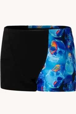 Trunks|Speedo Boys Skull V Cut Aquashort Black/cobalt