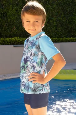 Rashies & Sunsuits|Salty Ink Boys Urban Jungle Short Sleeve Suntop Set Blue/Navy