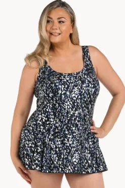 One Pieces|Maxine Brushstroke Shimmer Swim Dress + Black