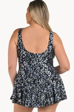 One Pieces|Maxine Brushstroke Shimmer Swim Dress + Black