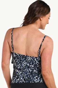 Tankini Tops|Maxine Brushstroke Shimmer Tiered Tankini Separate Black