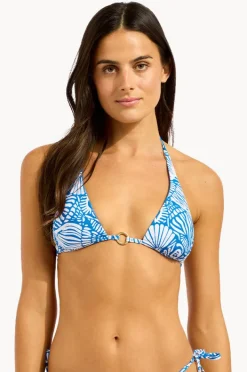 Bikini Tops|Seafolly C Shells Reversible Longline Slide Tri Sapphire