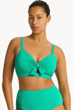 Bikini Tops|Sea Level Capri DD/E Cup Tie Front Bralette Evergreen
