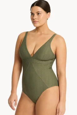 One Pieces|Sea Level Caracus Scoop Back Panel Line One Piece Khaki