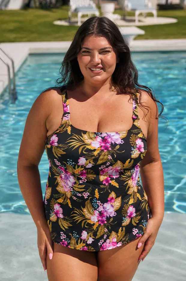 Tankini Tops|Capriosca Caribbean Tank Tankini Separate Black/Pink