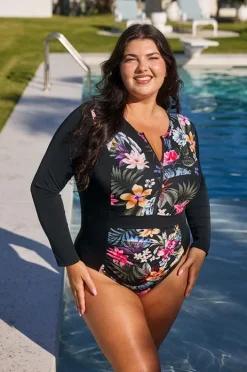 Rashies & Sunsuits|Capriosca Carnival Long Sleeve Sunsuit Black/multi