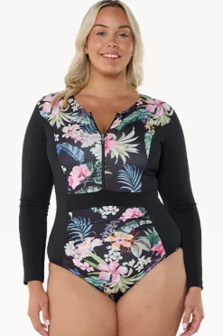 Rashies & Sunsuits|Capriosca Carnival Long Sleeve Sunsuit Black/multi