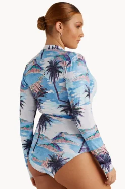 Rashies & Sunsuits|Sunsoaked Cartolina Ruched Long Sleeve Sunsuit Blue/Multi