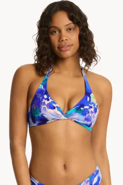 Bikini Tops|Sea Level Cascade Twist Front Halter Bra Cascade Cobalt
