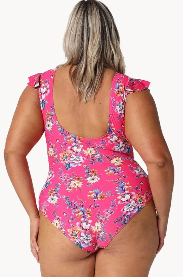 One Pieces|Capriosca Castaway Frill V Neck One Piece Hot pink