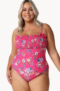 One Pieces|Capriosca Castaway Shirred Bandeau One Piece Hot pink