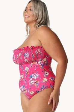 One Pieces|Capriosca Castaway Shirred Bandeau One Piece Hot pink