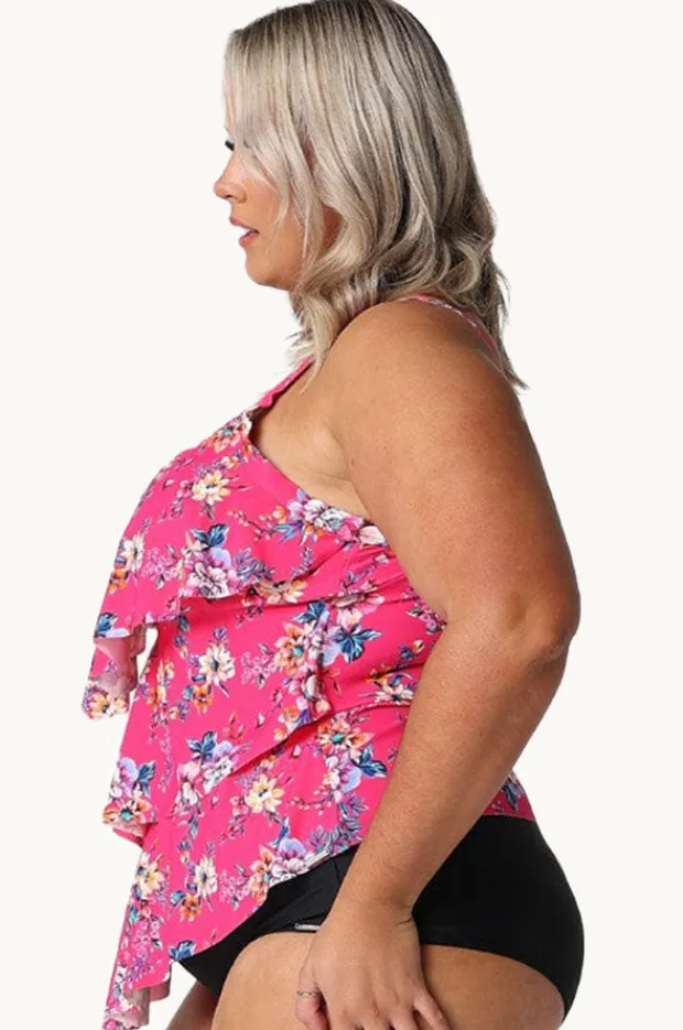 Tankini Tops|Capriosca Castaway Tiered Frill Tankini Separate Hot pink