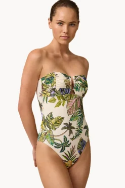 One Pieces|Monte u0026 Lou Catalina Ruched U Wire Bandeau One Piece White/green