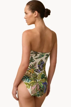 One Pieces|Monte u0026 Lou Catalina Ruched U Wire Bandeau One Piece White/green