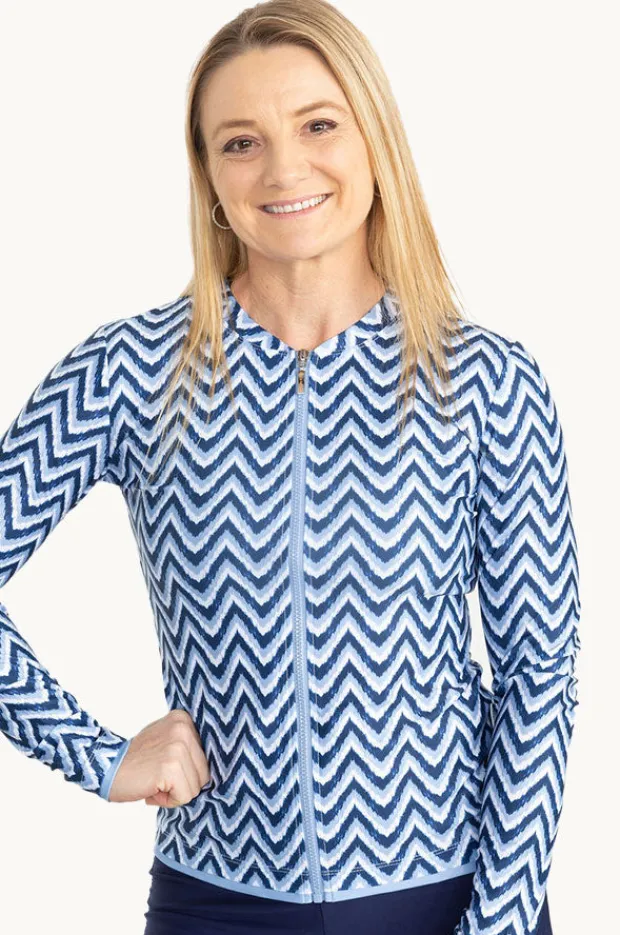 Rashies & Sunsuits|Babes In The Shade Chevron Long Sleeve Suntop Blue