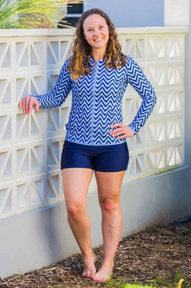 Rashies & Sunsuits|Babes In The Shade Chevron Long Sleeve Suntop Blue