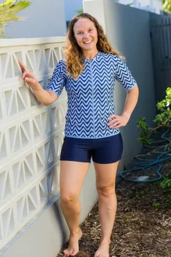 Rashies & Sunsuits|Babes In The Shade Chevron Short Sleeve Suntop Blue