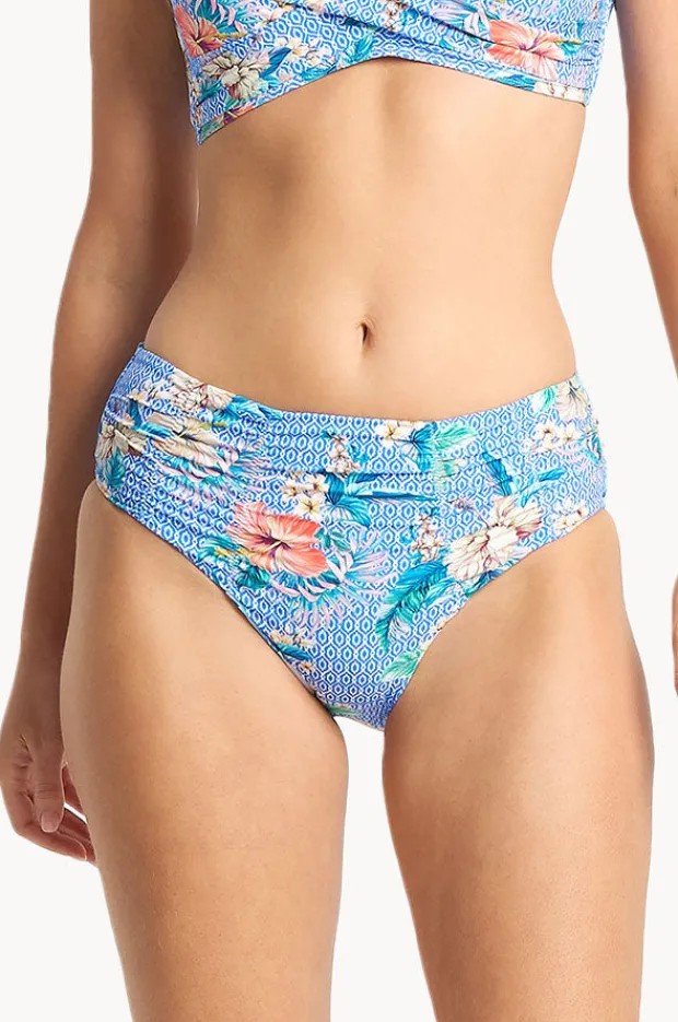 Bottoms|Sunseeker Chilio Ruched Mid Rise Pant Blue