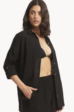 Tops|Seafolly Classic Beach Shirt Black