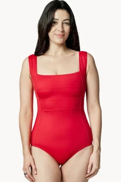 One Pieces|Une Piece Classic Square Neck One Piece Red