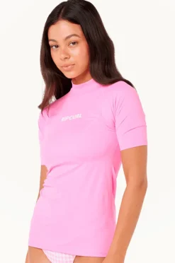 Rashies & Sunsuits|Rip Curl Classic Surf Short Sleeve Suntop Light pink