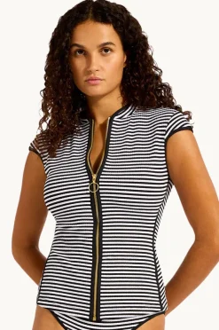 Rashies & Sunsuits|Seafolly Clubhouse Cap Sleeve Suntop Black