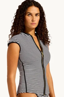 Rashies & Sunsuits|Seafolly Clubhouse Cap Sleeve Suntop Black