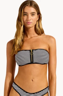 Bikini Tops|Seafolly Clubhouse Zip Front Bandeau Black