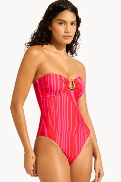 One Pieces|Seafolly Coastline Ring Front Bandeau One Piece Flame