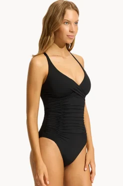 One Pieces|Seafolly Collective Multi Fit Gathered Wrap Front One Piece BLACK