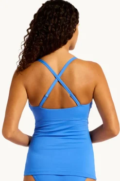 Tankini Tops|Seafolly Collective Multi Fit Wrap Front Tankini Separate Sapphire
