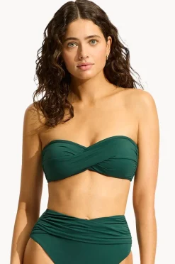 Bikini Tops|Seafolly Collective Twist Bandeau Evergreen