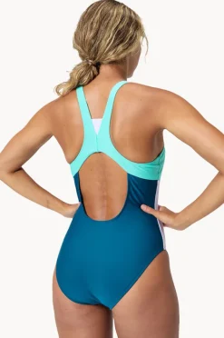 One Pieces|Speedo Colour Block Zip One Piece Teal