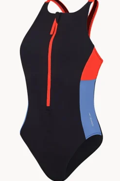 One Pieces|Speedo Colourblock Zip One Piece Black